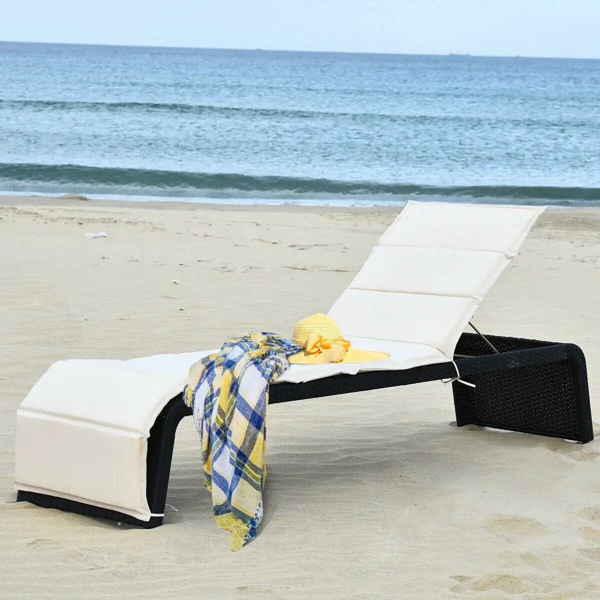 Patio Rattan Lounge Chair Back Adjustable Chaise Recliner with Cushioned by DirectDeals