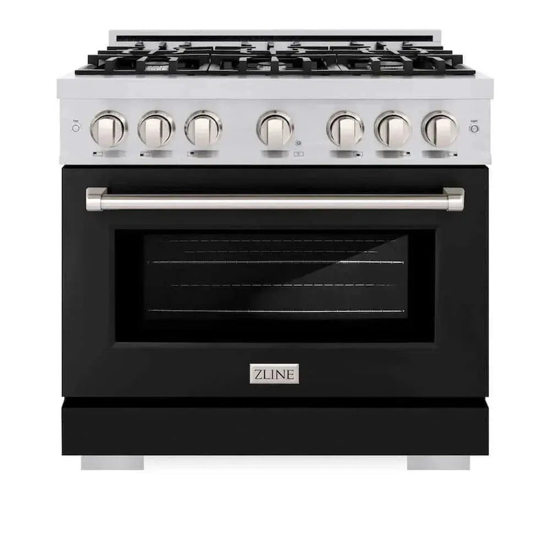 ZLINE 36" Select Dual Fuel Range Gas Cooktop Electric Convection Oven Stainless Steel Black Matte Door HDR-BLM-36 by Farmhouse Kitchen and Bath