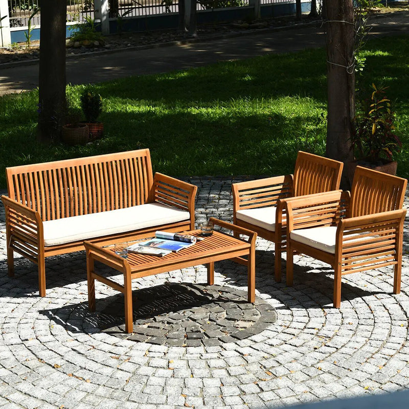 4 Pieces Outdoor Acacia Wood Sofa Furniture Set by DirectDeals