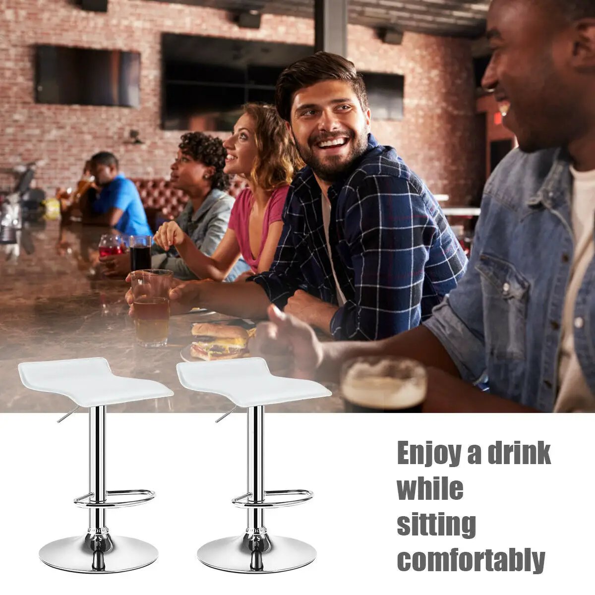 Set of 2 Adjustable PU Leather Backless Bar Stools by DirectDeals