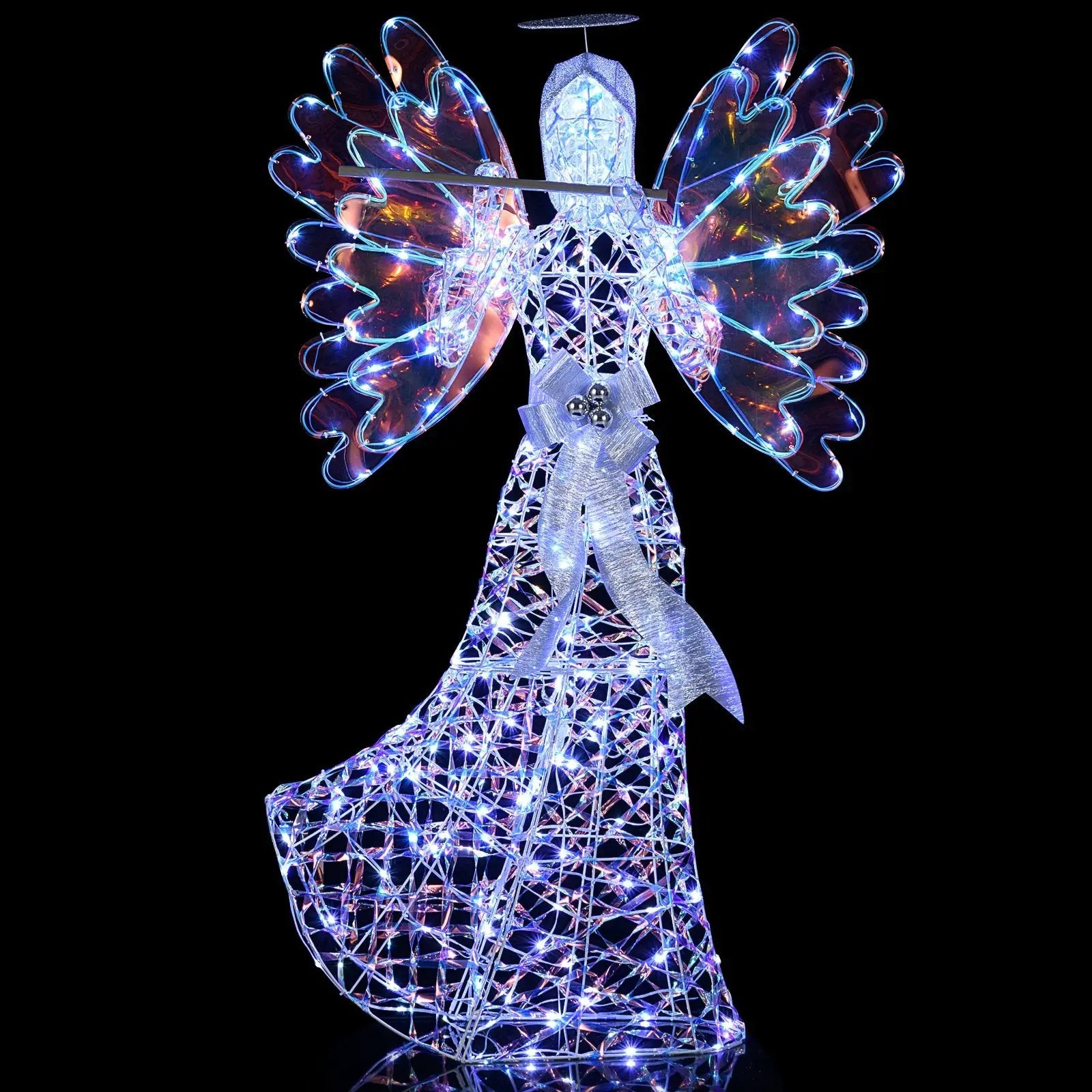 5.2 FT Lighted Angel Christmas Decoration 3D Glittering Halo Angel with Flute by DirectDeals