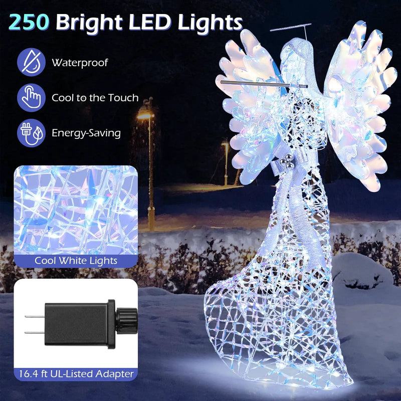 5.2 FT Lighted Angel Christmas Decoration 3D Glittering Halo Angel with Flute by DirectDeals