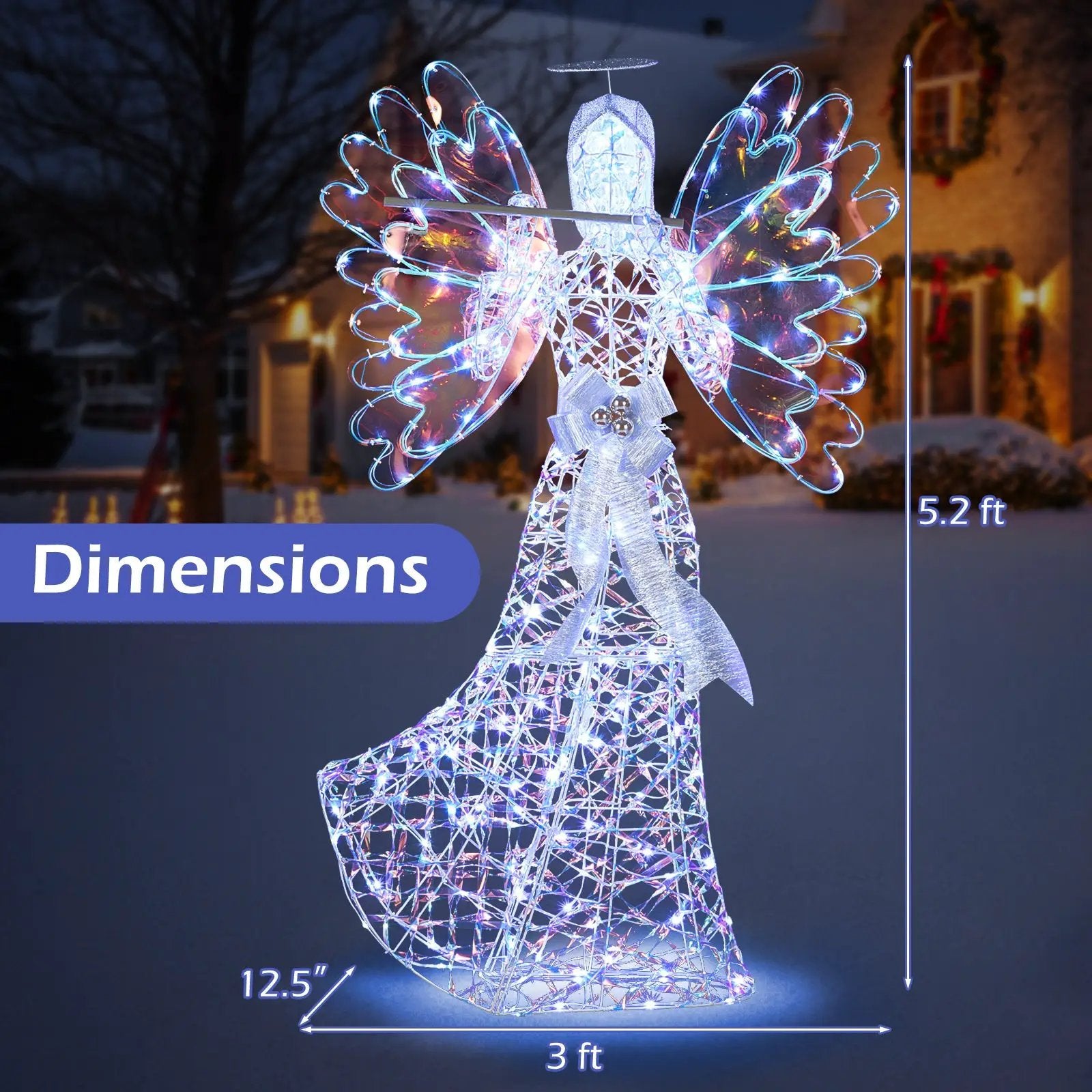 5.2 FT Lighted Angel Christmas Decoration 3D Glittering Halo Angel with Flute by DirectDeals