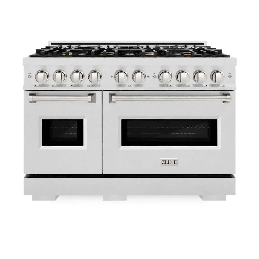 ZLINE 48" Classic Gas Range, Convection Gas Oven DuraSnow® Stainless Steel, Brass Burners CGRS-BR-48 by Farmhouse Kitchen and Bath