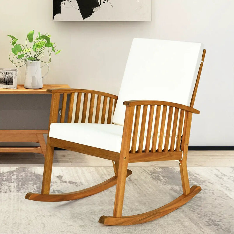 Outdoor Acacia Wood Rocking Chair with Detachable Washable Cushions by DirectDeals