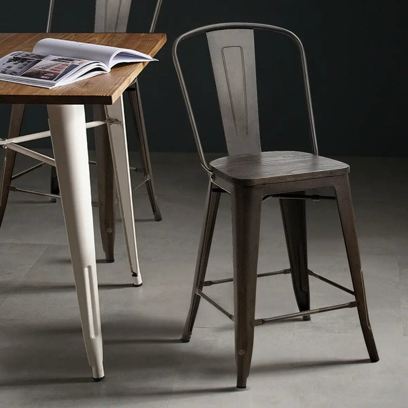 Set of 4 Industrial Metal Counter Stool Dining Chairs with Removable Backrests by DirectDeals