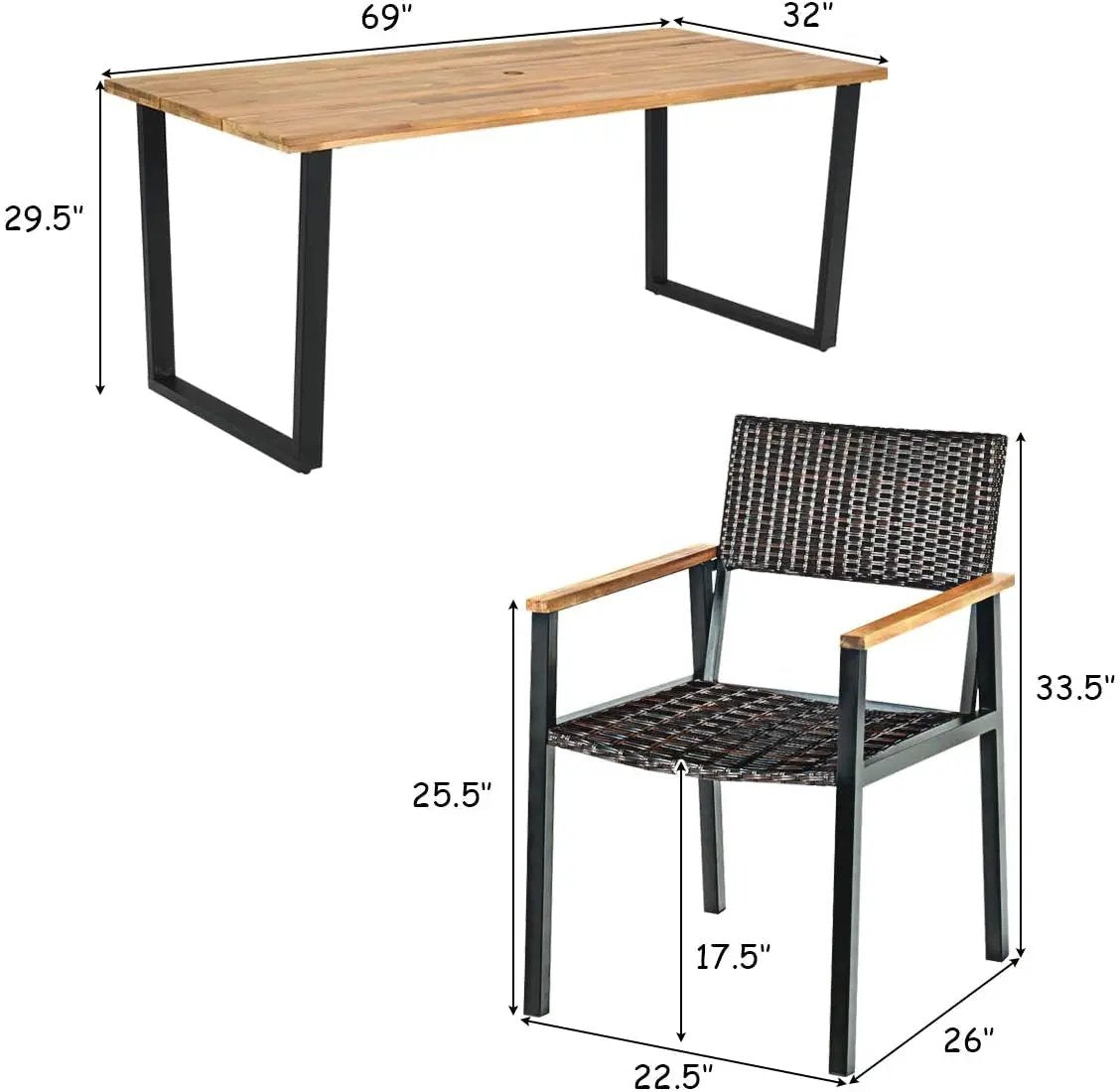Patented 7 Pieces Outdoor Dining Set with Large Acacia Wood Table Top by DirectDeals