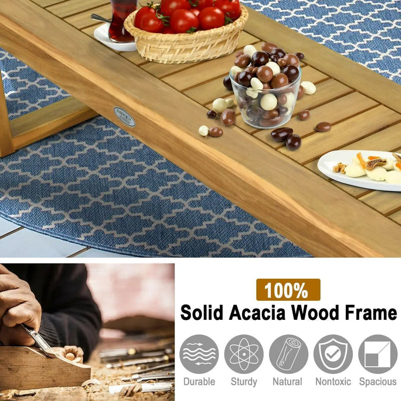 52 Inch Acacia Wood Dining Bench with Slatted Seat by DirectDeals