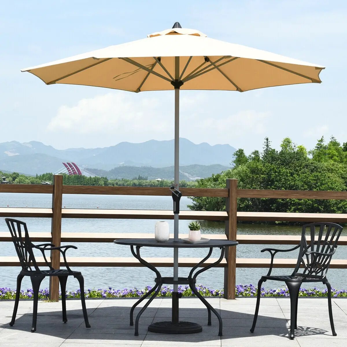 9 Feet Patio Outdoor Market Umbrella with Aluminum Pole without Weight Base by DirectDeals