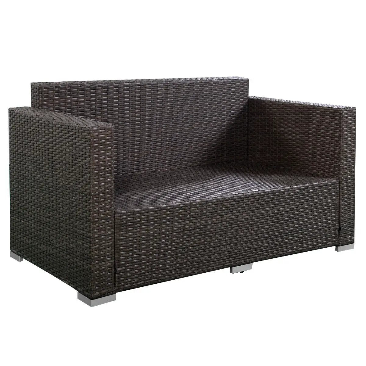 4 Pieces Brown Wicker Rattan Sofa Furniture Set Patio Garden Lawn Cushioned Seat by DirectDeals