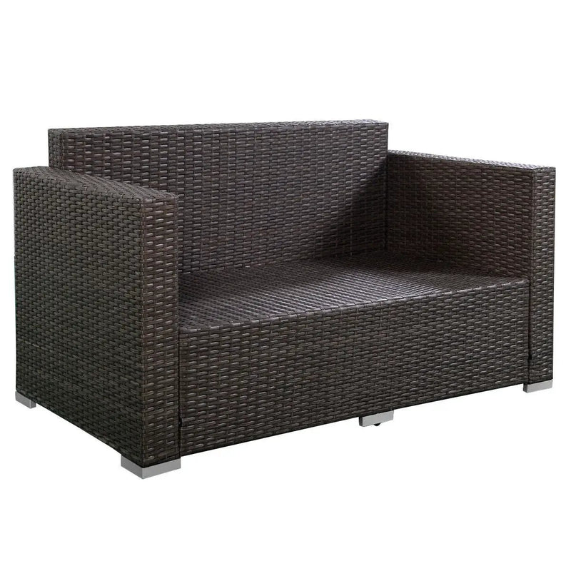 4 Pieces Brown Wicker Rattan Sofa Furniture Set Patio Garden Lawn Cushioned Seat by DirectDeals