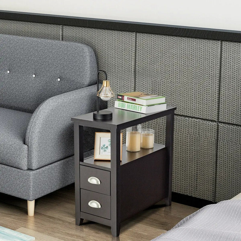 End Table Wooden with 2 Drawers and Shelf Bedside Table by DirectDeals