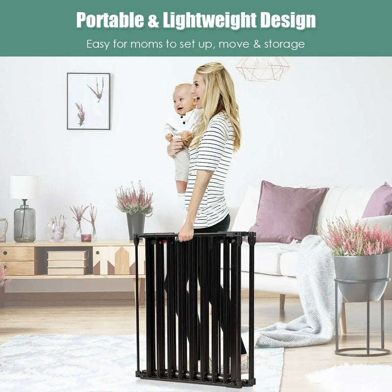 6 Panel Wall-mount Adjustable Baby Safe Metal Fence Barrier-Black by DirectDeals