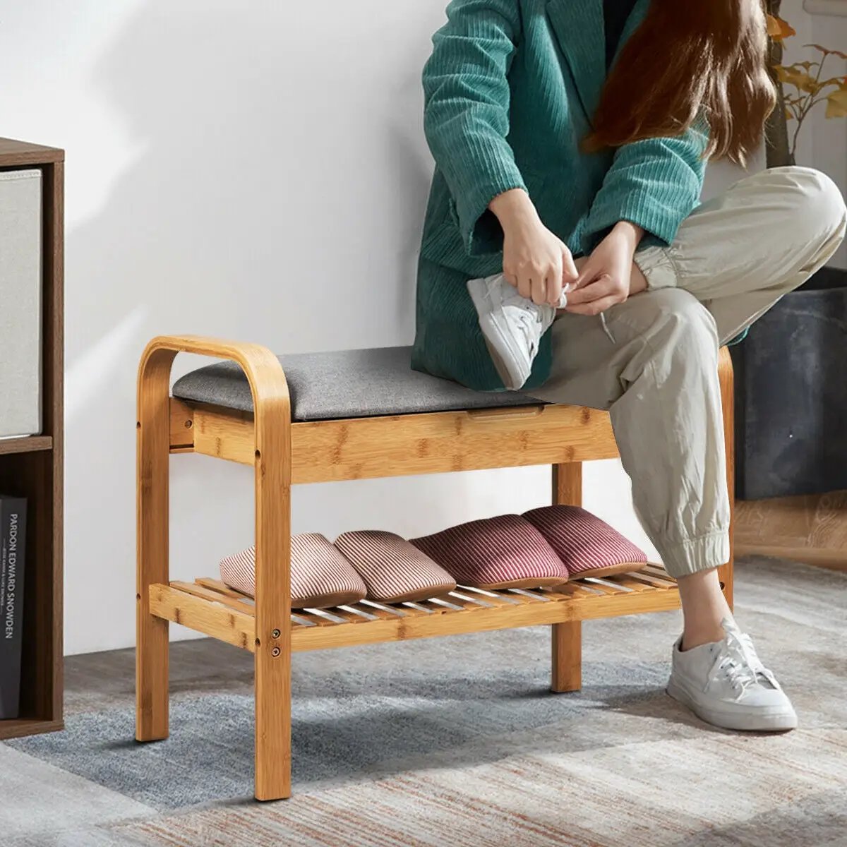 Shoe Rack Bench Bamboo with Storage Shelf-Natural by DirectDeals