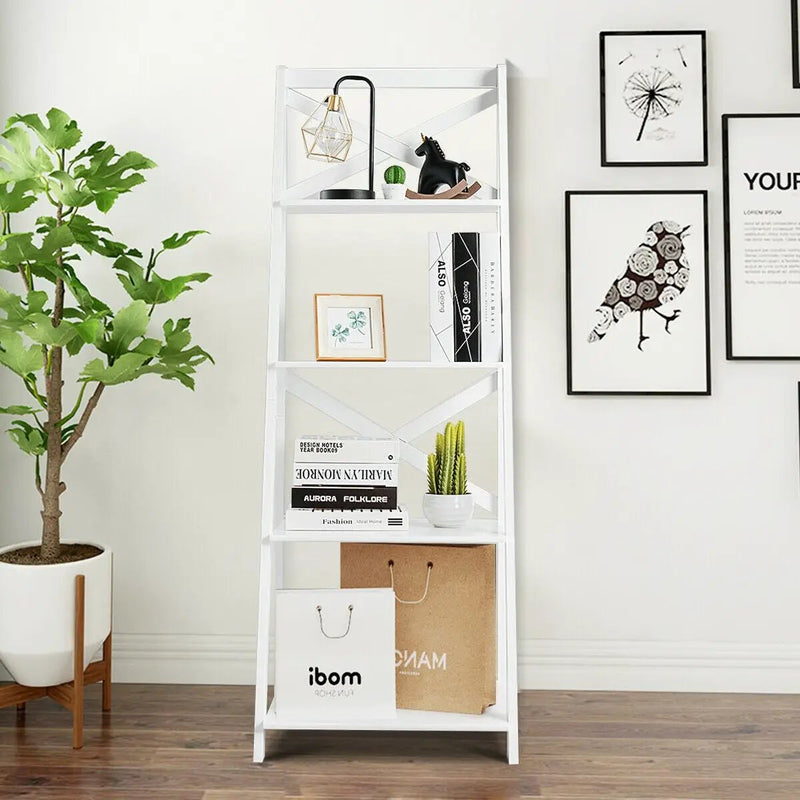 2 Pieces 4-Tier Wood Display Storage Bookshelf Set by DirectDeals