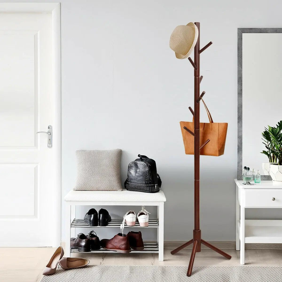 2 Heights Wooden Coat Rack with 8 Hooks by DirectDeals