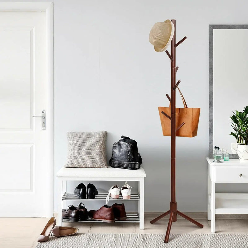 2 Heights Wooden Coat Rack with 8 Hooks by DirectDeals