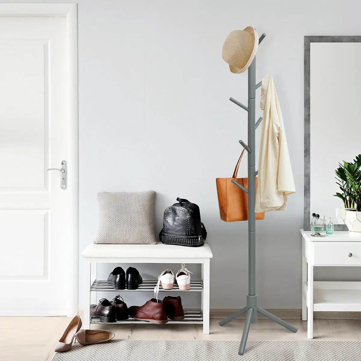 2 Heights Wooden Coat Rack with 8 Hooks by DirectDeals