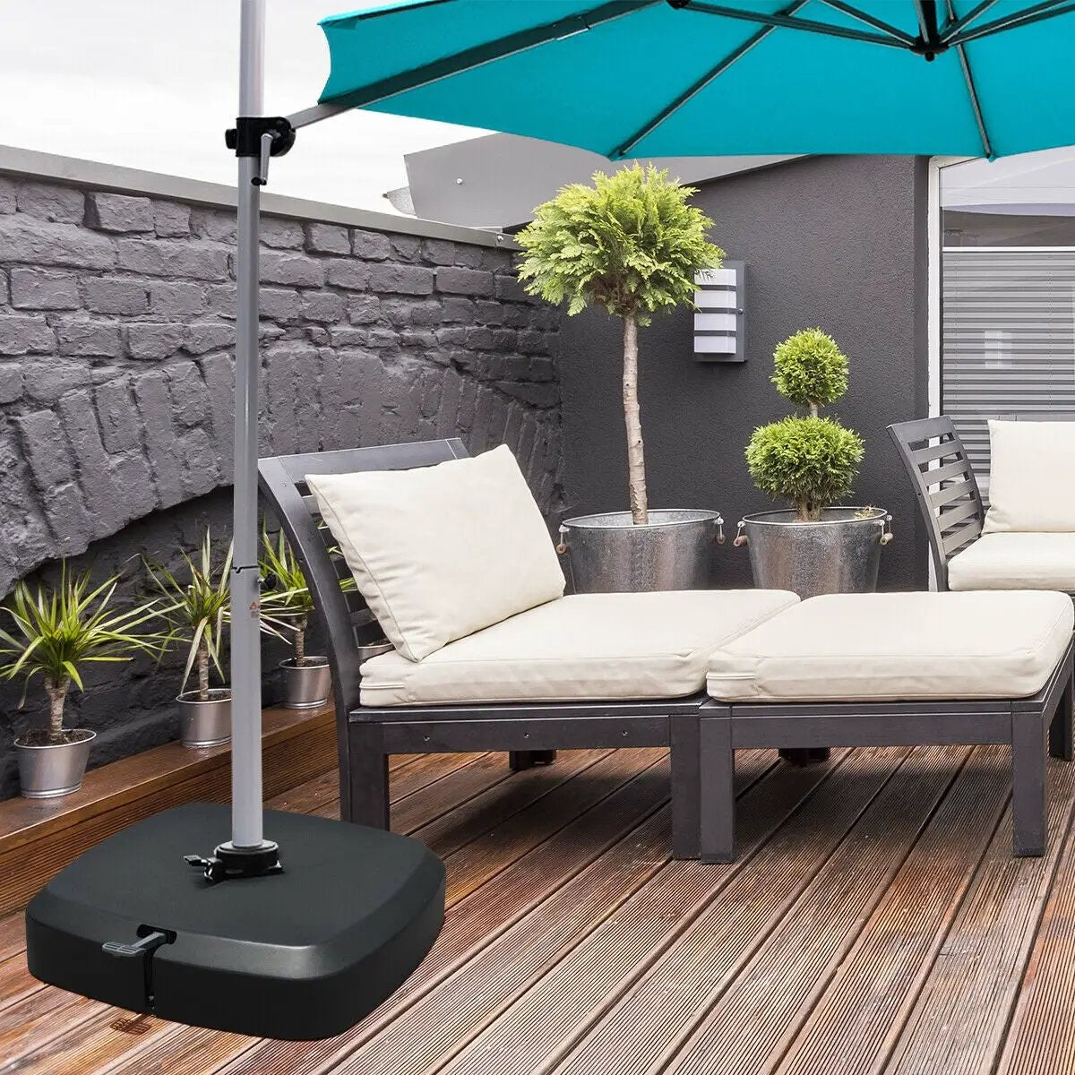 Patio Cantilever Offset Umbrella Base with Wheels for Garden Poolside Deck by DirectDeals