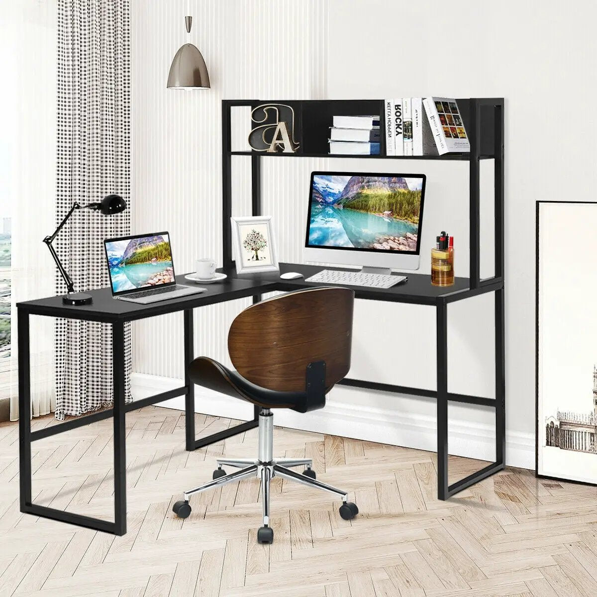 Reversible L-Shaped Corner Desk with Storage Bookshelf by DirectDeals