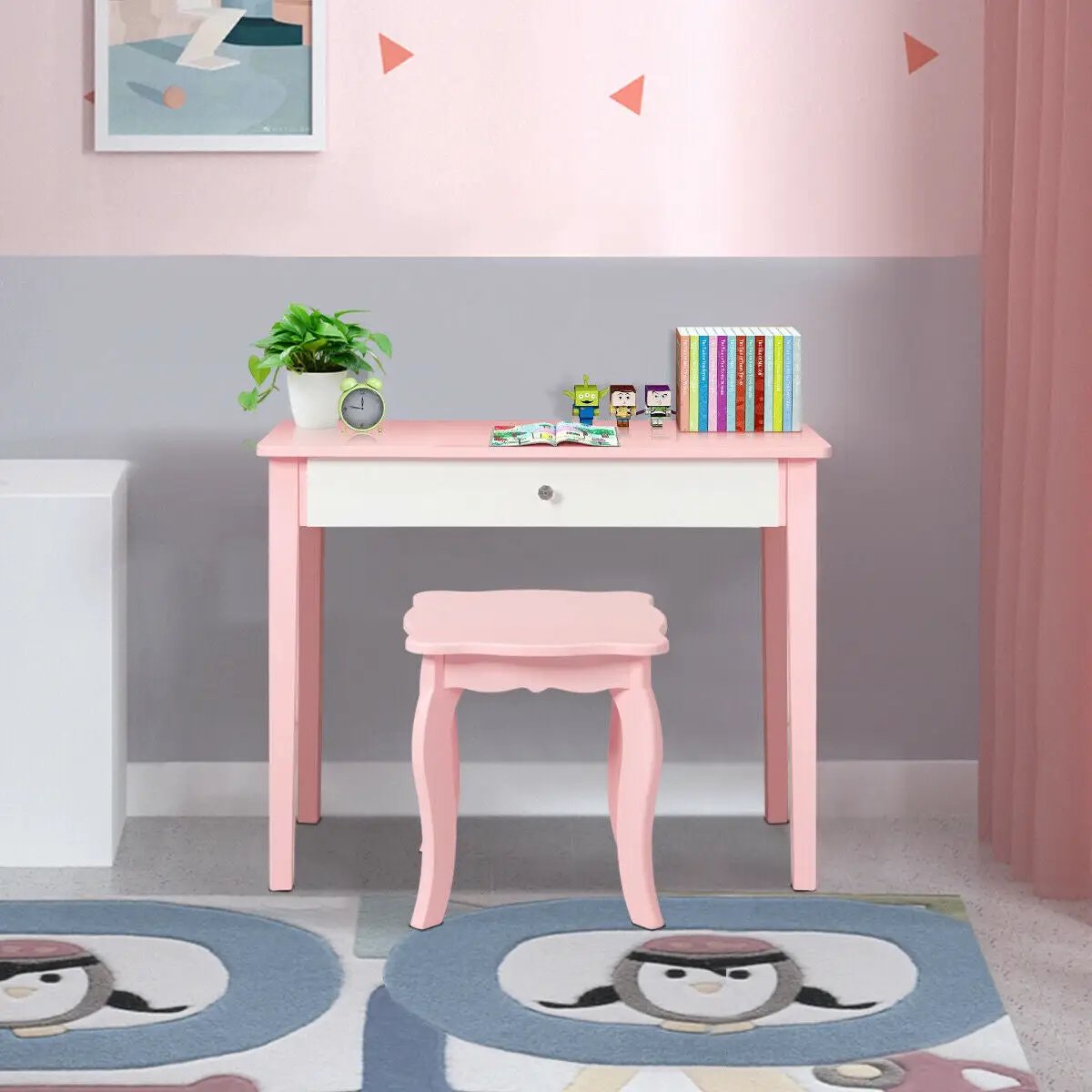 Kids Princess Make Up Dressing Table with Tri-folding Mirror and Chair by DirectDeals