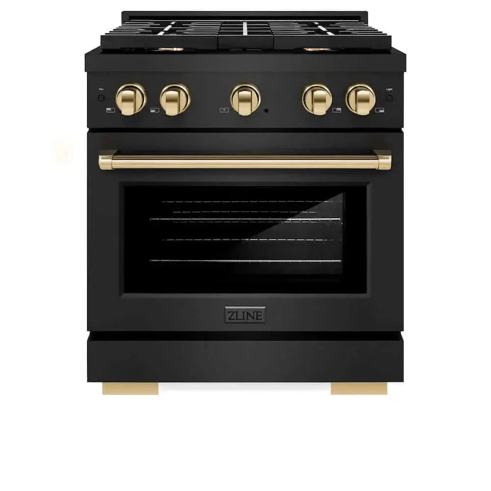 ZLINE 30"Gas Range, Convection Gas Oven, Black, Gold, SGRBZ-30-G by Farmhouse Kitchen and Bath