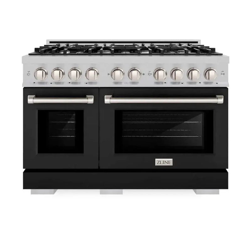 ZLINE 48" Select Gas Range Convection Gas Oven DuraSnow® Stainless Steel Black Matte Door HGRS-BLM-48 by Farmhouse Kitchen and Bath