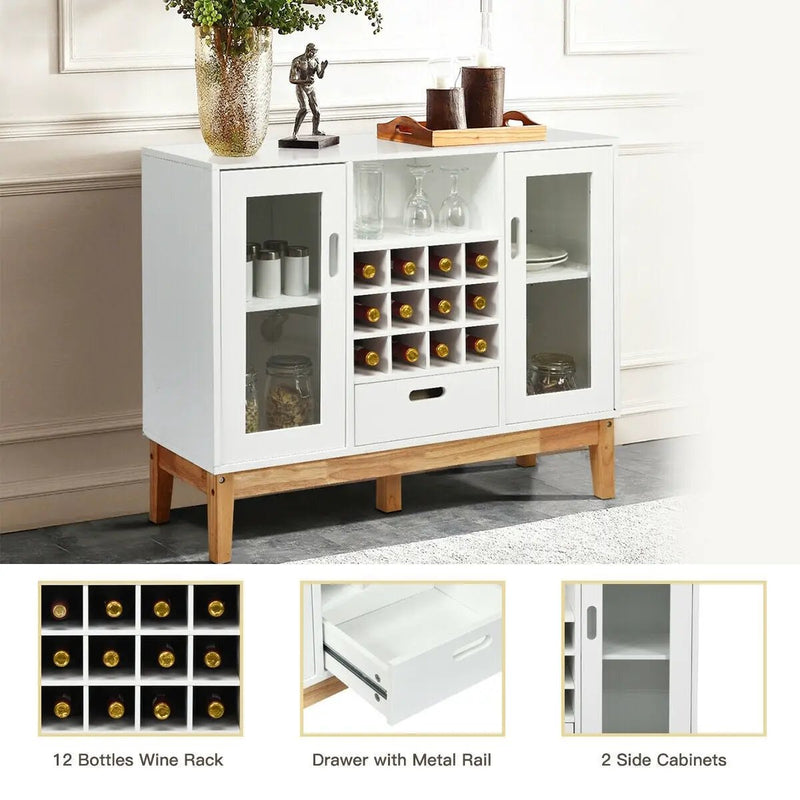 Wood Wine Storage Cabinet Sideboard Console Buffet Server-White by DirectDeals