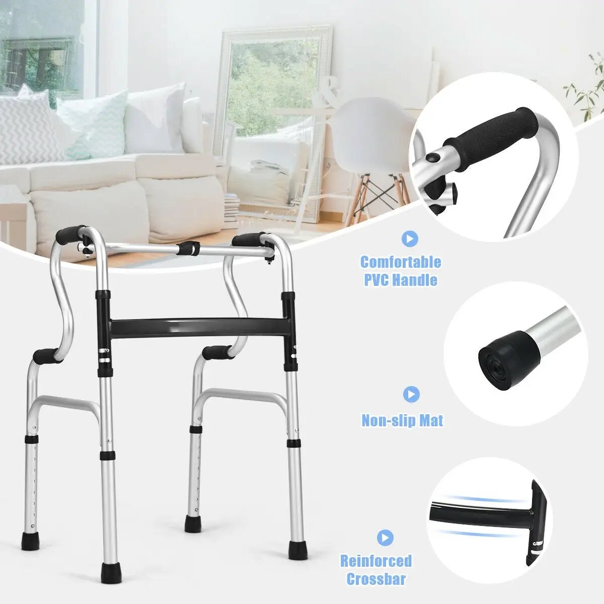 One-Button Folding Aluminum Walking Frame Walker by DirectDeals