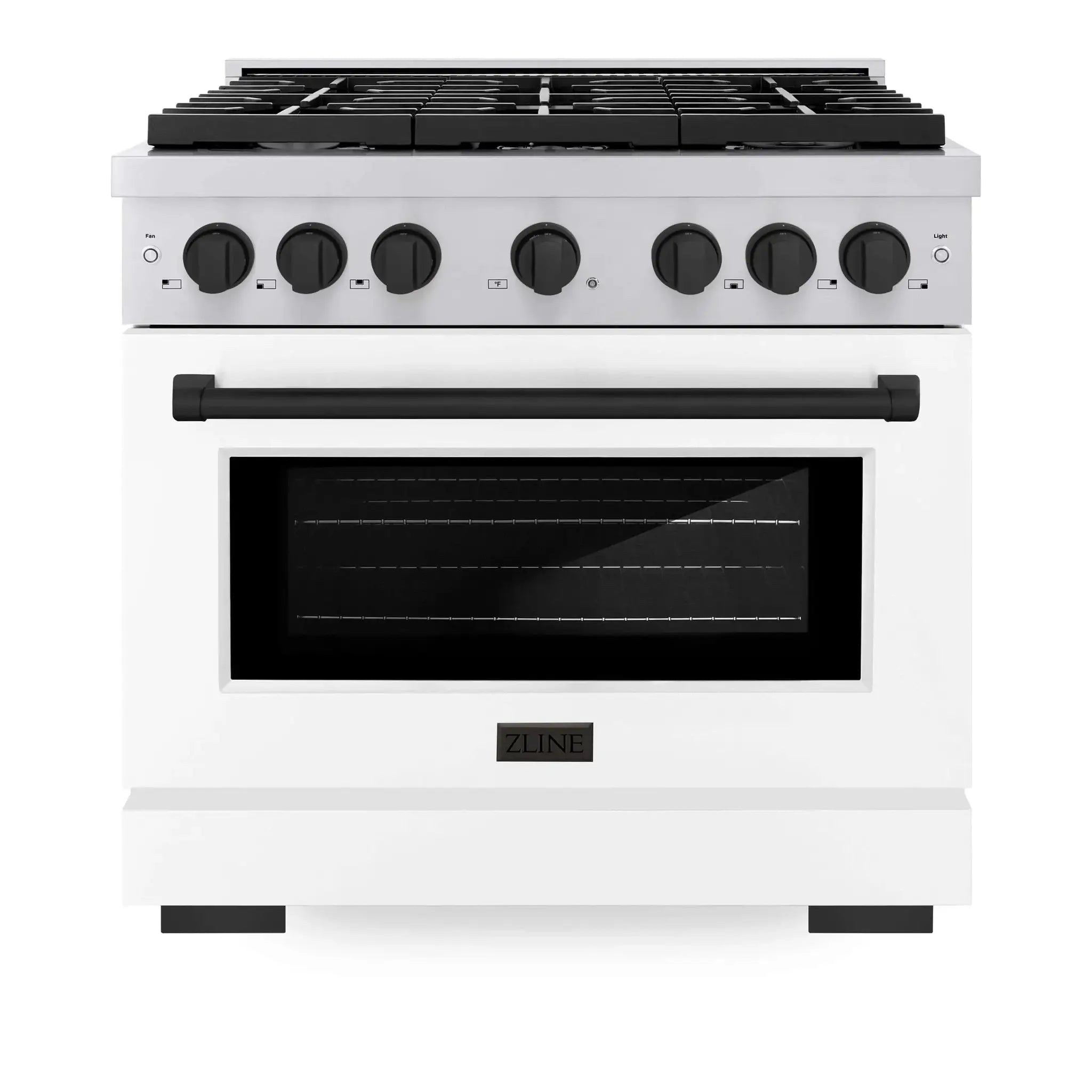 ZLINE 36"Paramount Dual Fuel Range White Matte Matte Black SDRZ-WM-36-MB by Farmhouse Kitchen and Bath