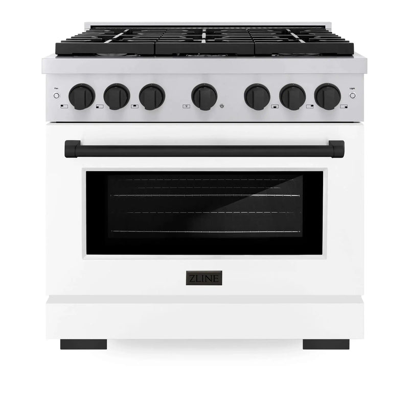 ZLINE 36"Paramount Dual Fuel Range White Matte Matte Black SDRZ-WM-36-MB by Farmhouse Kitchen and Bath