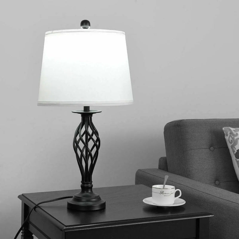 2 Table Lamps 1 Floor Lamp Set with Fabric Shades by DirectDeals
