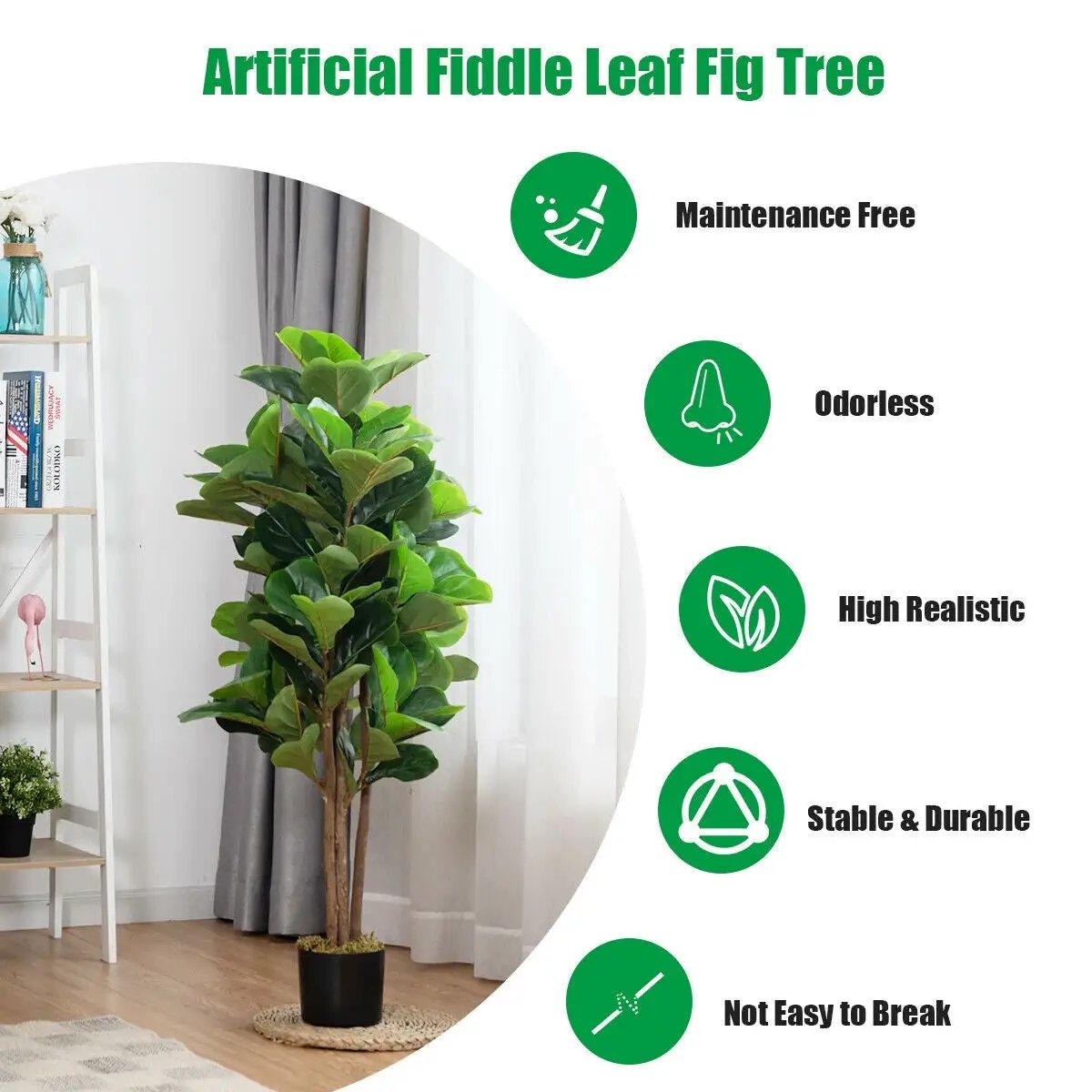 4 Feet Artificial Fiddle Leaf Fig Tree Decorative Planter by DirectDeals