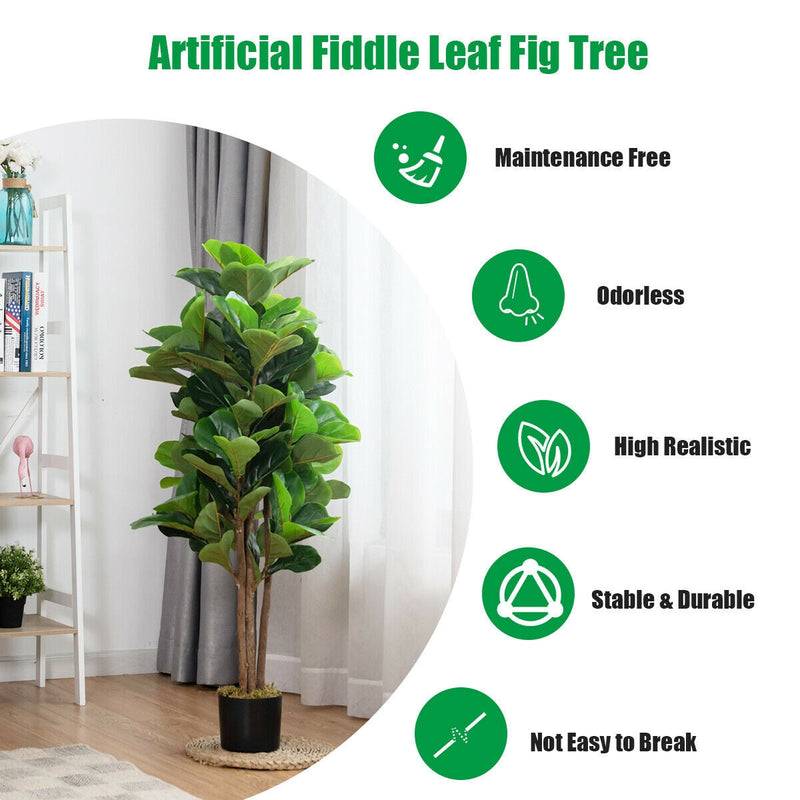 4 Feet Artificial Fiddle Leaf Fig Tree Decorative Planter by DirectDeals