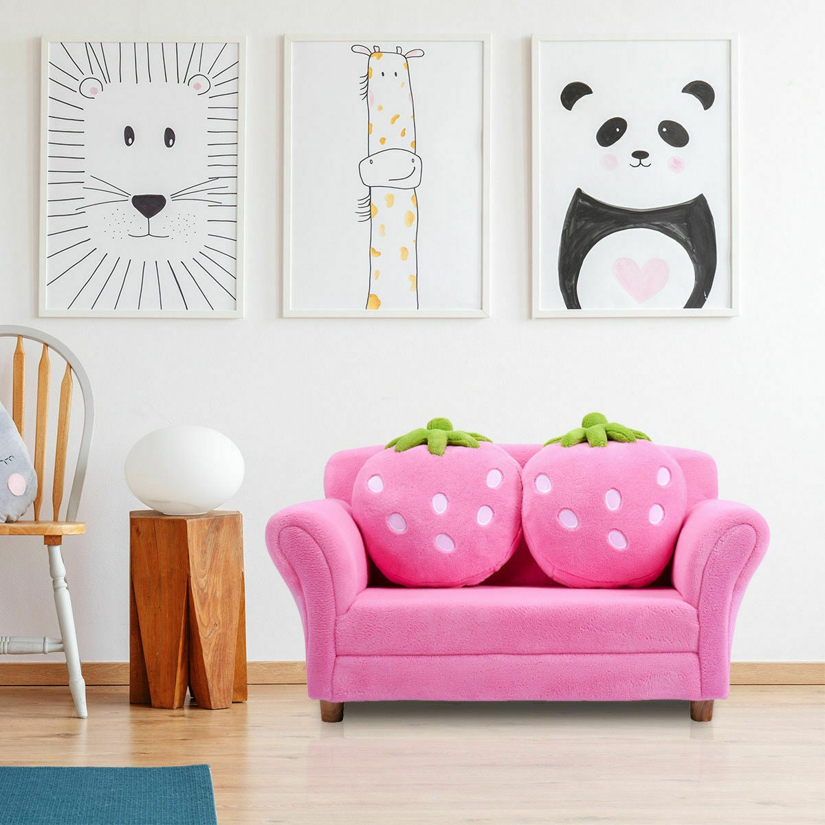 Kids Strawberry Armrest Chair Sofa with 2 Cute Strawberry Pillows-Pink, photo 3 of 10