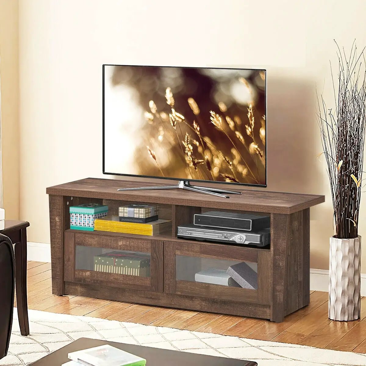 Wooden TV Stand with 2 Open Shelves and 2 Door Cabinets by DirectDeals
