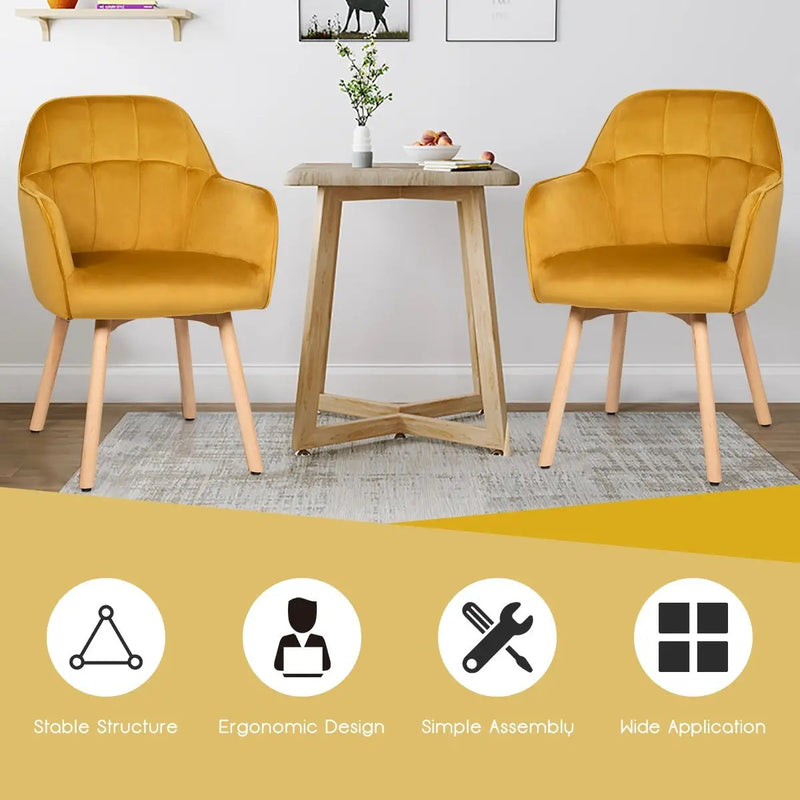 Set of 2 Mid-Back Accent Leisure Armchairs-Yellow by DirectDeals