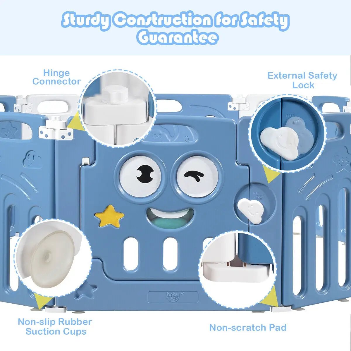 16-Panel Foldable Baby Playpen Kids Activity Centre-Blue by DirectDeals