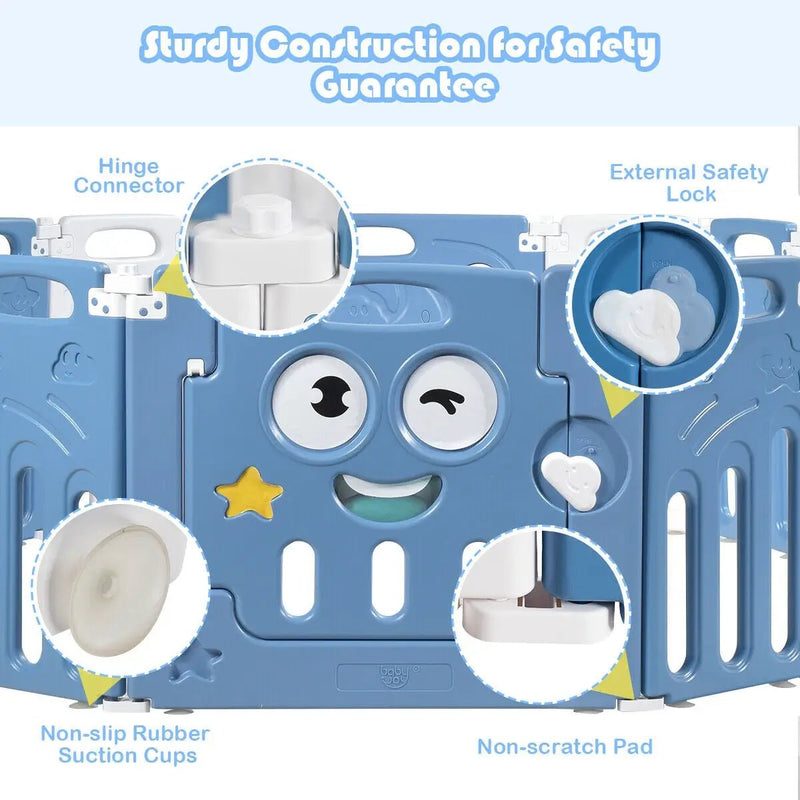 16-Panel Foldable Baby Playpen Kids Activity Centre-Blue by DirectDeals