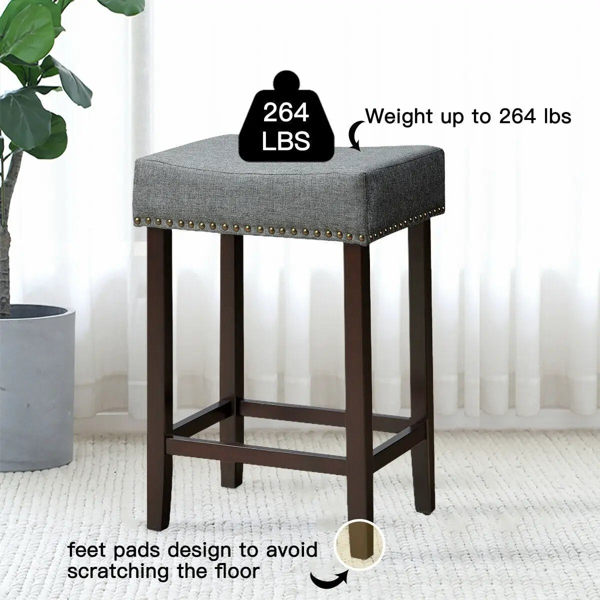 Set of 2 Nailhead Saddle Bar Stools 24 Inch Height by DirectDeals