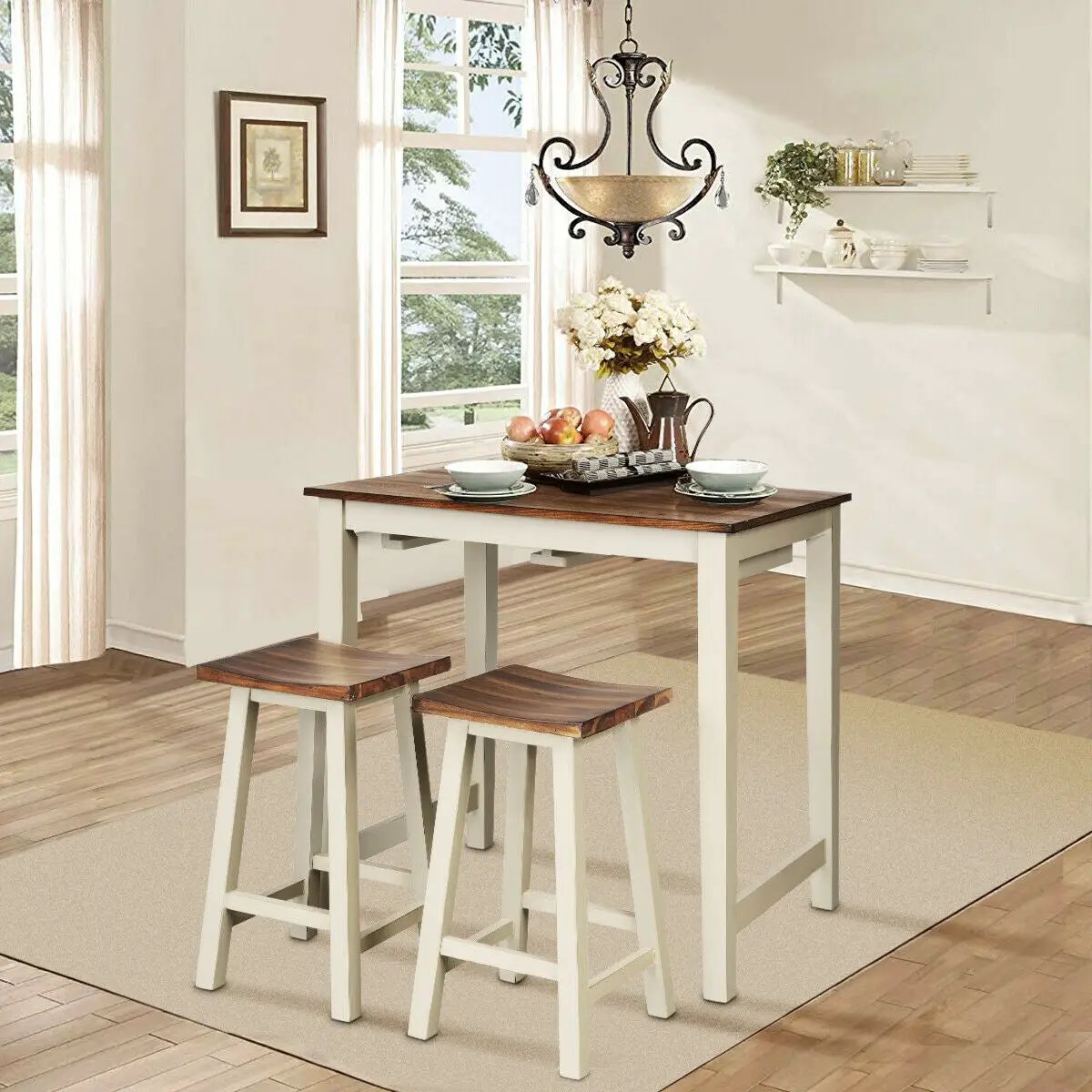 Counter Height Pub Table with 2 Saddle Bar Stools by DirectDeals