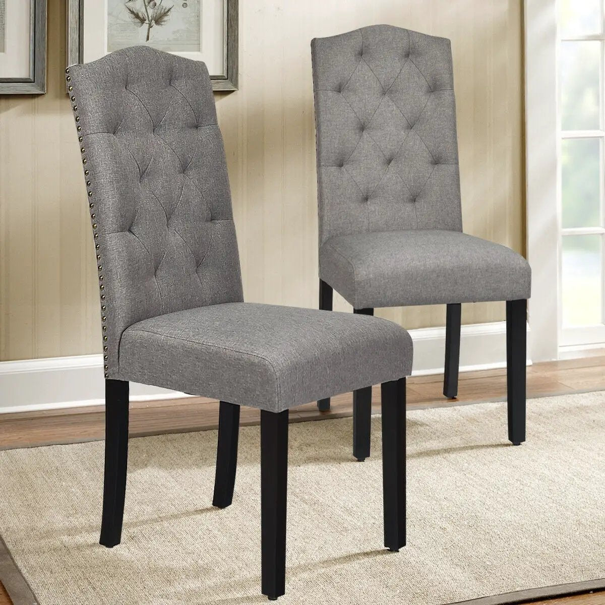 Set of 2 Tufted Upholstered Dining Chairs by DirectDeals