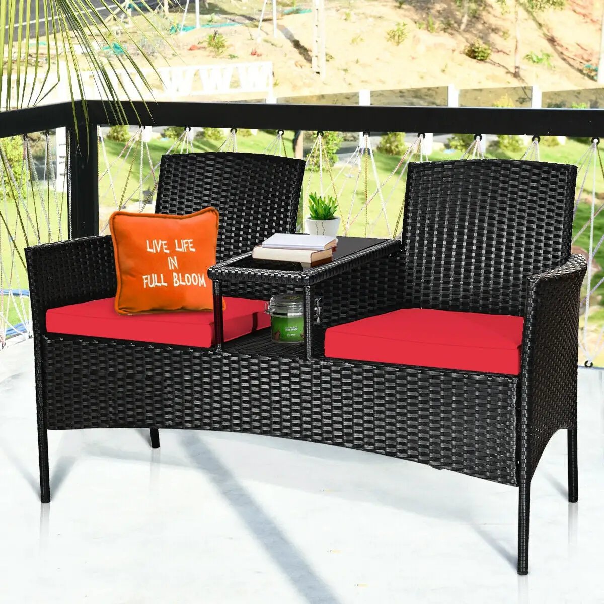 Wicker Patio Conversation Furniture Set with Removable Cushions and Table by DirectDeals