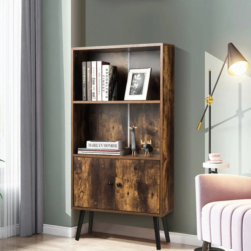 2-Tier Retro Bookcase Bookshelf with 3 Compartment-Coffee by DirectDeals