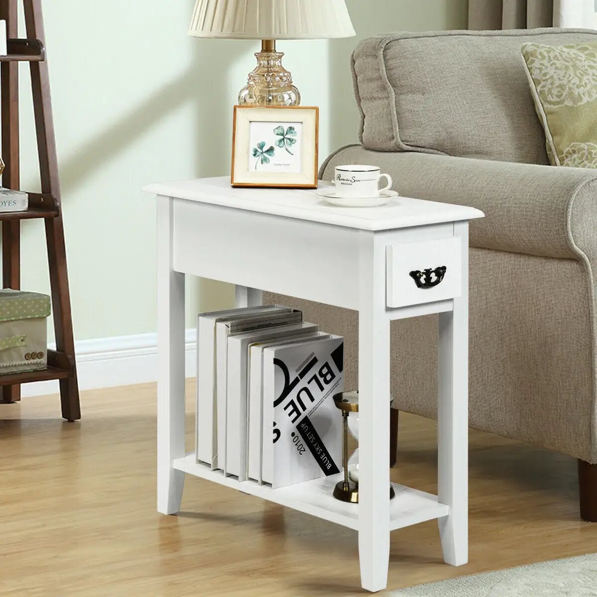 End Table Bedside Sofa End Table Narrow Nightstand with Wooden Legs by DirectDeals