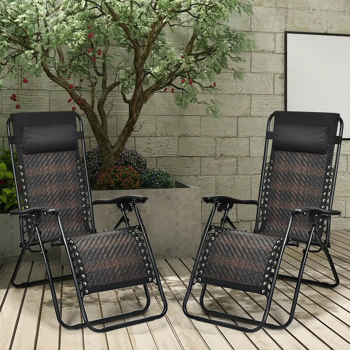 2 Pieces Folding Patio Rattan Zero Gravity Lounge Chair by DirectDeals