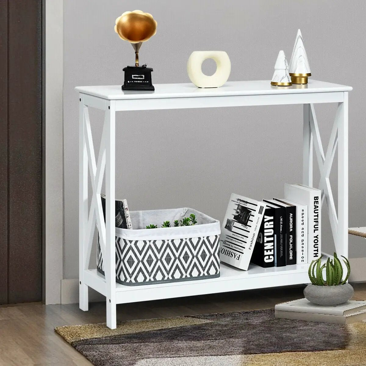 2-Tier Console X-Design Sofa Side Accent Table by DirectDeals