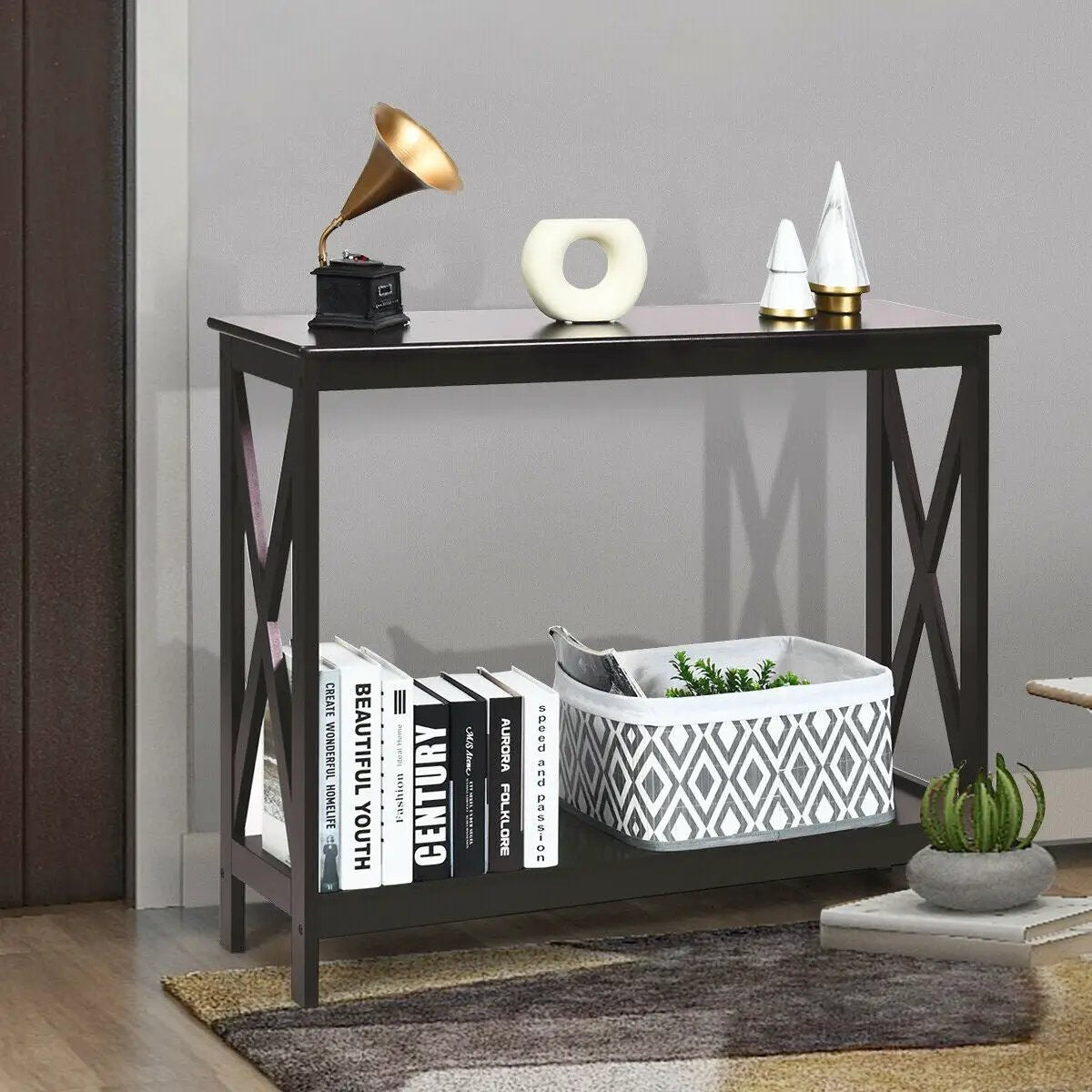 2-Tier Console X-Design Sofa Side Accent Table by DirectDeals