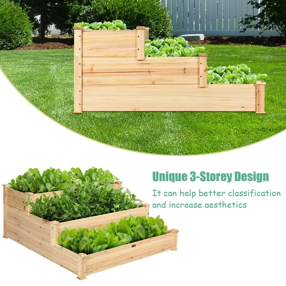 3 Tier Elevated Wooden Vegetable Garden Bed by DirectDeals