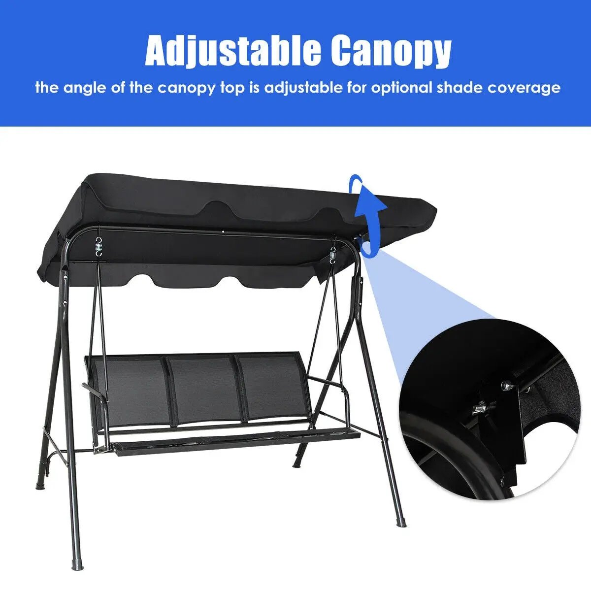 3 Person Steel Frame Patio Swing with Polyester Angle and Adjustable Canopy by DirectDeals